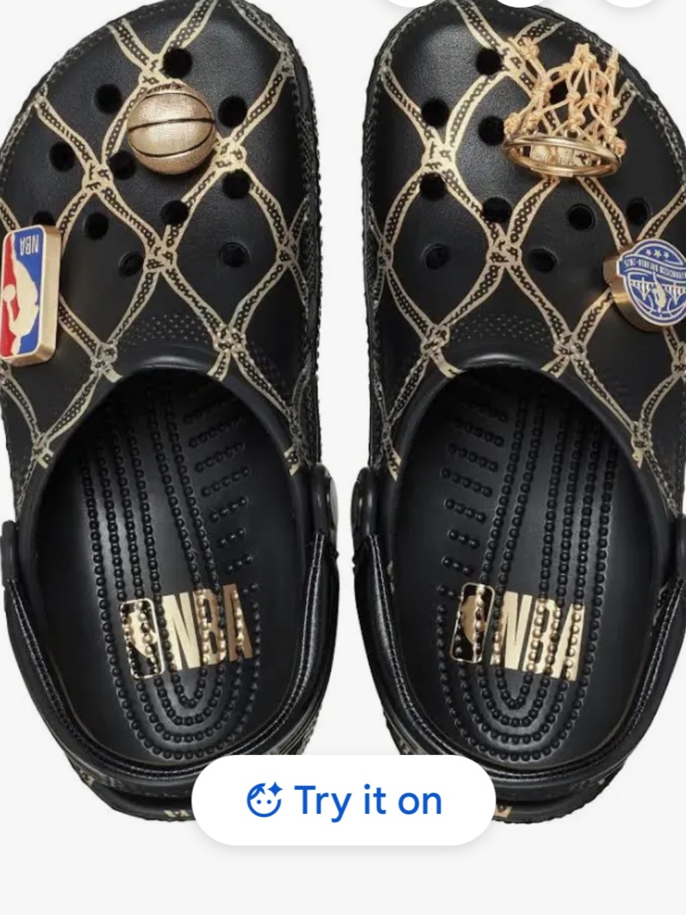 CROCS Black and Gold NBA Charm Clog Sandals